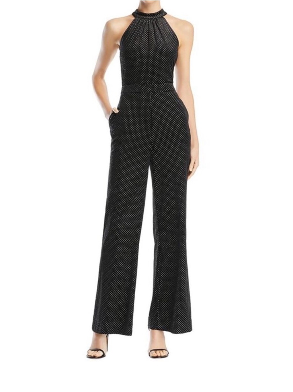 LOST + WANDER Lady Galaxy Dotted Black Velvet Sleeves tie-back Jumpsuit Size XS